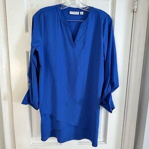 Susan Graver Top Women’s Sz‎ 2X Blue Asymmetrical Front Shirt Career Cruise